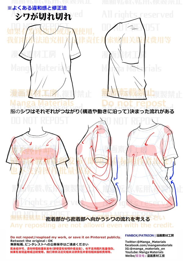 個人メモ：服のシワの流れ方